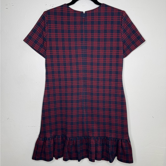 1901 womens 8 plaid red ruffle hem short sleeve dress holiday academia office - Picture 4 of 9
